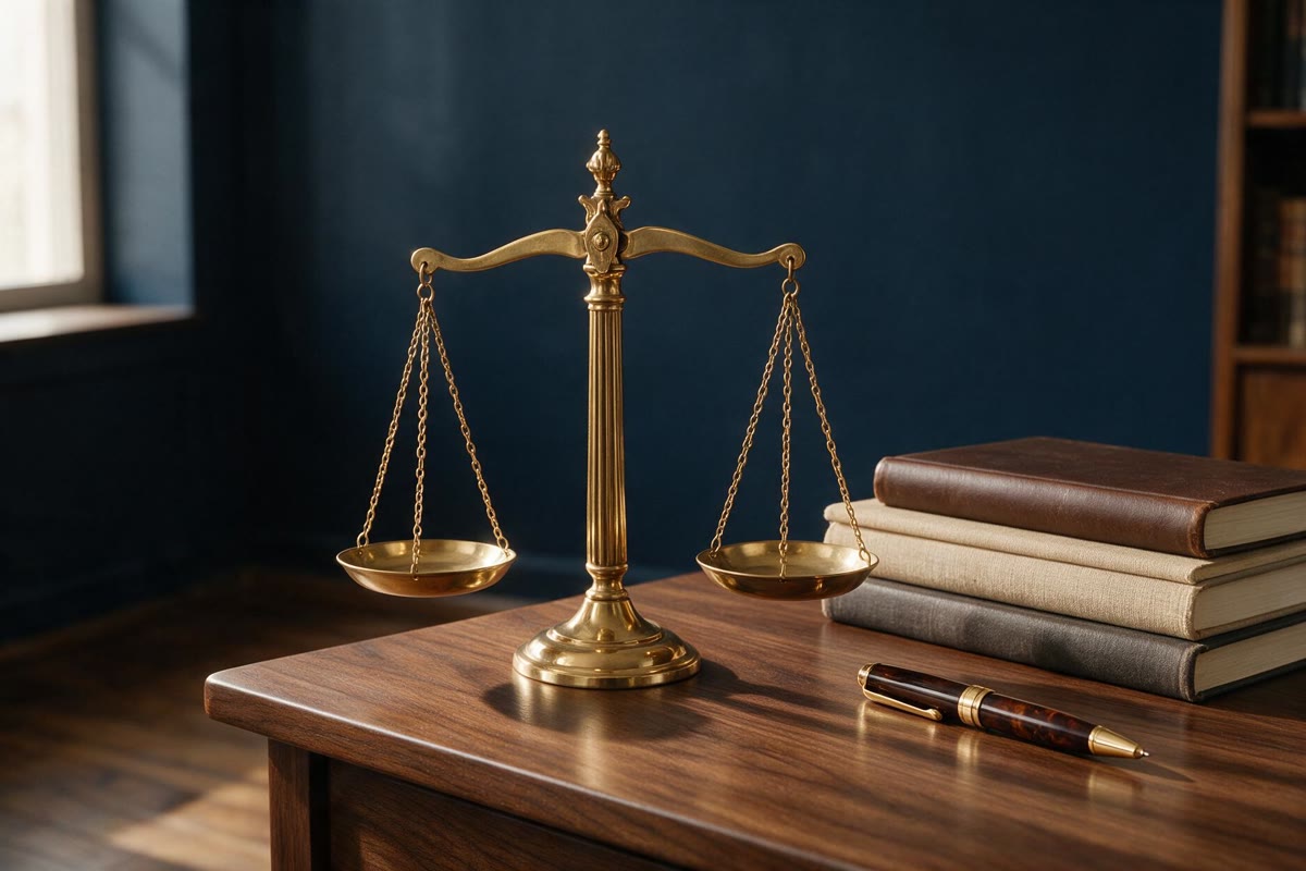 Scales of justice on a desk